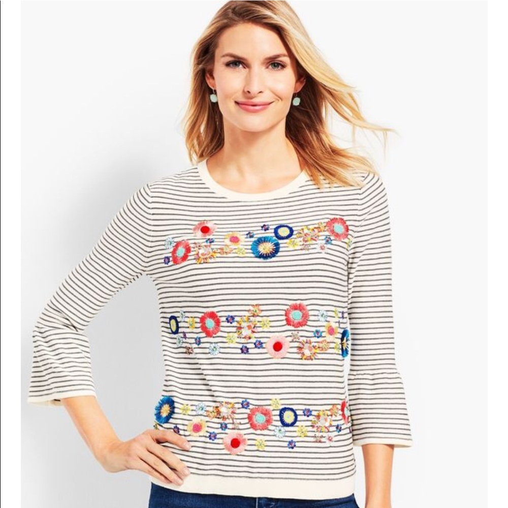 Talbots Floral Row Crewneck Sweater